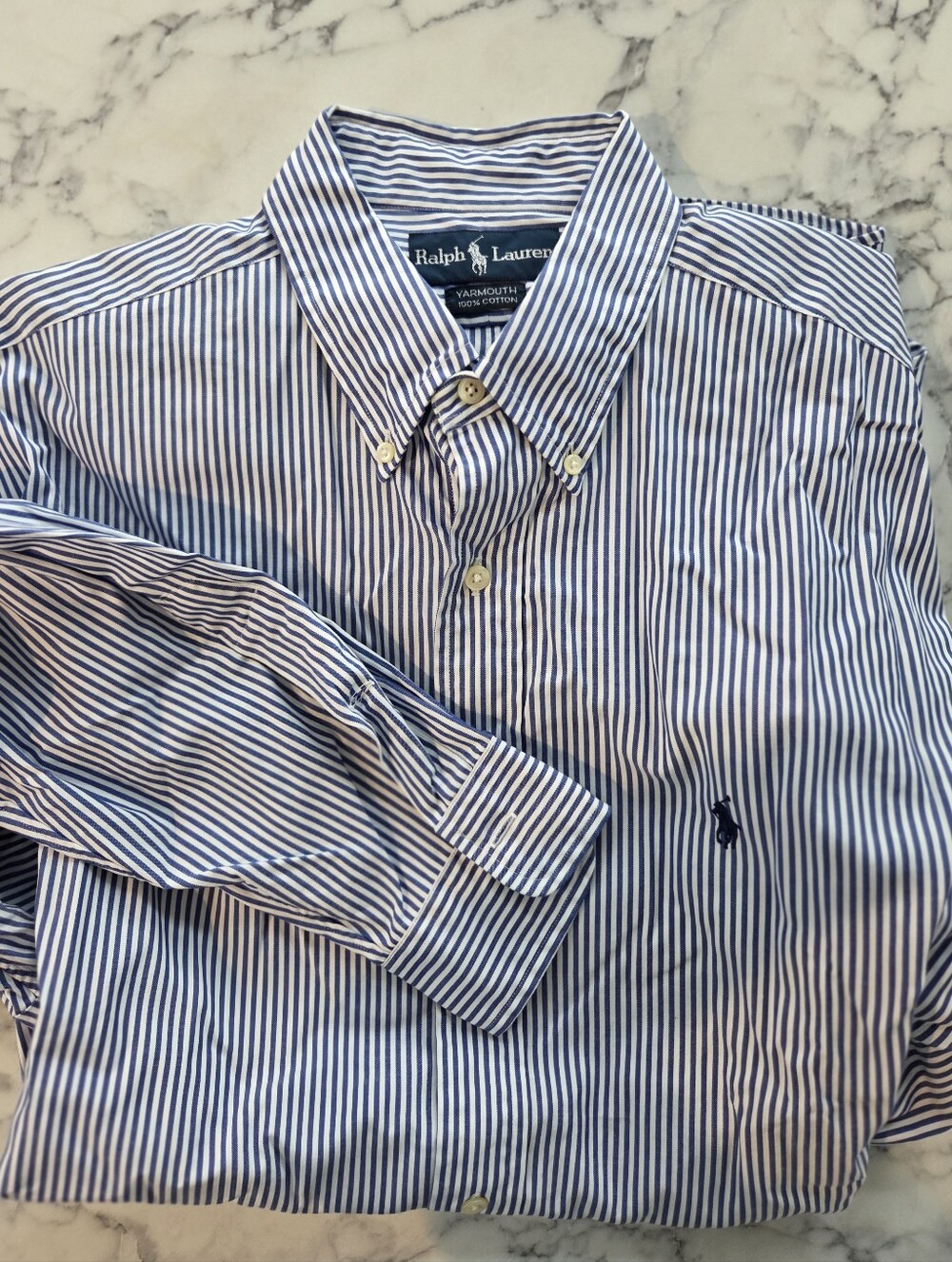 Ralph Lauren Menโs Blue and White Striped Button-Down Shirt